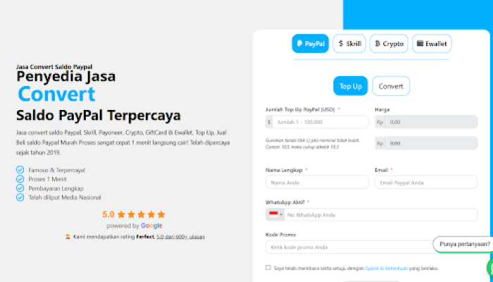YUDISTIRA.NET Rekomendasi Jasa Convert PayPal Terpercaya!